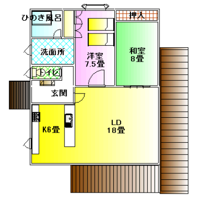 南信州のキッチン・バス・トイレ付きコテージ間取り図